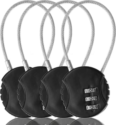 Hangslot met Cijfercode 4 Stuks - Weerbestendig Cijferslot voor Fiets - Duurzame Stalen Fietssloten met Kabel - Veiligheidsslot voor Binnen/Buiten - 9cm x 3.8cm - Zwart