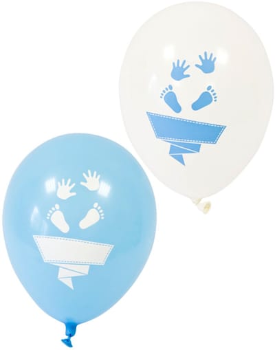 HOBI - 8 latex ballonnen witte en blauwe voeten en handen 30 cm baby shower