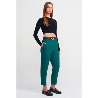 Hoge Taille Rechte Pantalons van Crepe met Ceintuur