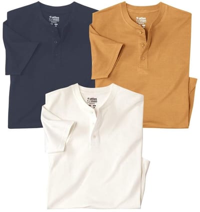 ATLAS FOR MEN - Set van 3 T-shirts met knoopsluiting - Heren - Verkrijgbaar in grote maten - XL