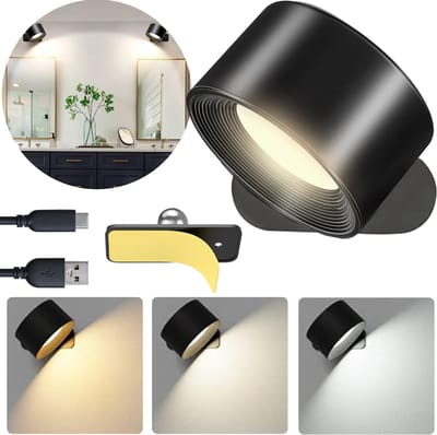 Led Wandlamp Binnen Oplaadbaar - Oplaadbare Wandlamp - Draadloos – Leeslamp - Dimbaar - Touch Bediening – Zonder boren – 360° rotatie - Zwart