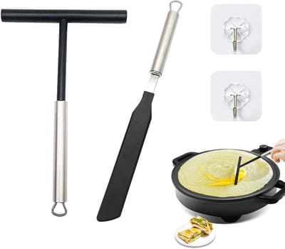 Pannenkoek Gereedschap Set - Deeg Verdeelset - Keuken Hulpstukken - Roestvrij Staal - 2 Delig - Staalblauw
