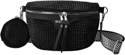 Rhinestone Heuptas van PU Leer met Afneembare Portemonnee voor Vrouwen - Ideaal voor Feestjes, Festivals en Sportactiviteiten, Zwart, Mode Accessoire