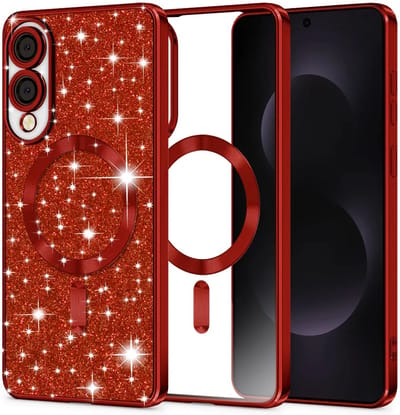 Hoesje geschikt voor Samsung Galaxy S25 Edge - Techsuit Luxury Glitter Back Cover - Geschikt voor MagSafe - Rood