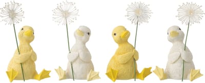 J-Line decoratie Eend Bloem - polyresin - wit/geel - 4 stuks