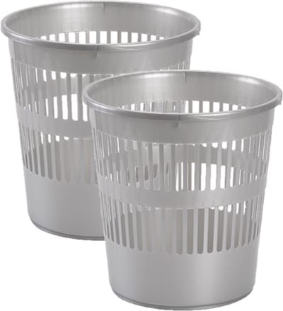 Plasticforte Afvalemmer - 2x stuks - 10 liter - 28 cm - kunststof - zilver - prullenmand - slaapkamer - kantoor