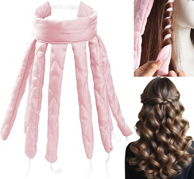 Zonder Hitte Krulband voor Haar, Ocotopus Kruller, Nachtelijke Krullen voor Lang en Middel Lang Haar, Zachte Zijde, Roze
