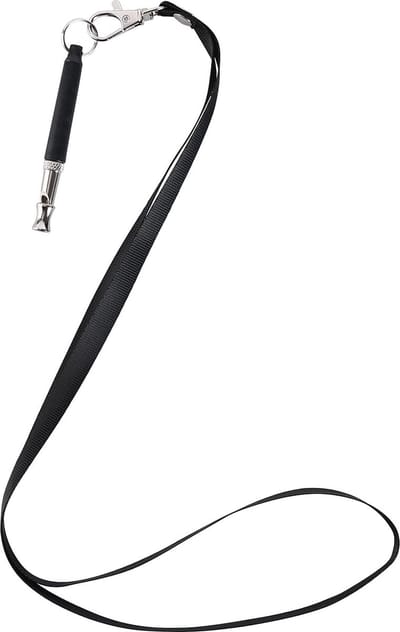 Fluitje - Hondenfluitje - Trainingsfluitje - met Keycord - koper en kunststof - zwart en zilver - 8*0.8 cm - verstelbare toonhoogte - voor hondentraining