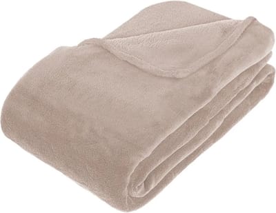 Atmosphera Fleece deken of plaid harig - beige - 180 x 230 cm - polyester - Bankdeken - Fextra groot fleece plaid
