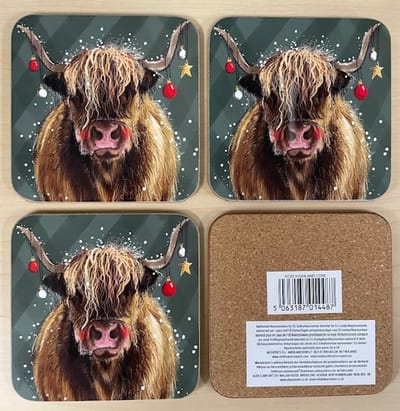 Alex Clark Onderzetters Highland Cow ~ Hooglander Kerst/winter