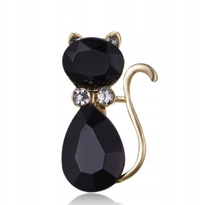 PINETS Animals - Broche - Zwarte Kat - Goudkleurig - Met Zirkonia's