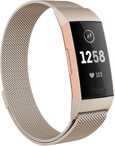 By Qubix - Compatible Fitbit bandje - geschikt voor Fitbit Charge 3 - Fitbit Charge 4 milanese bandje - Maat: Large - Vintage goud - Horlogeband - smartwatchbandje