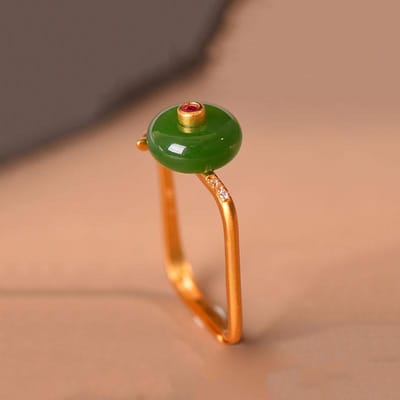 Oude Goud Ambacht Natuurlijke Hetian Jade Vintage Bedel Uniek Vierkant Ontwerp Ringen Voor Vrouwen Verstelbaar Stijlvol Fris Feest Sieraden resizable brown