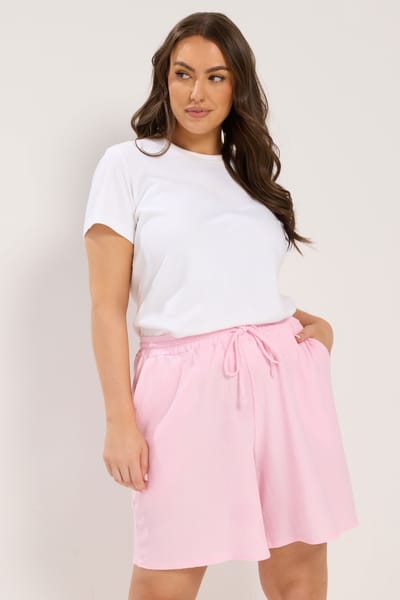 Yours Roze Shorts Van Jersey Kreukelstof Size 46