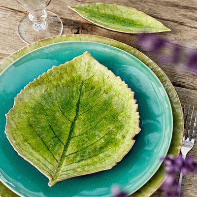 Costa Nova Asiet hortensia blad Riviera 17 x 15 cm Groen/Zwart Keramiek