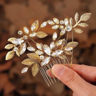 Haarspelden voor Bruiden - Gouden Strass Haarkam en Haaraccessoires voor Vrouwen en Meisjes (Verpakking van 3)