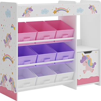 Kinderkast Søndreland open kast 80x90x29,5 cm eenhoornmotief [en.casa]
