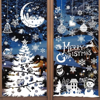 SnelShoppen - Kerstdecoratie, Raamstickers, Groot, Zelfklevend, 202 Winter, Kerstvenster, Dubbelzijdig, PVC, Decoratie voor Binnen en Buiten, Feestdag