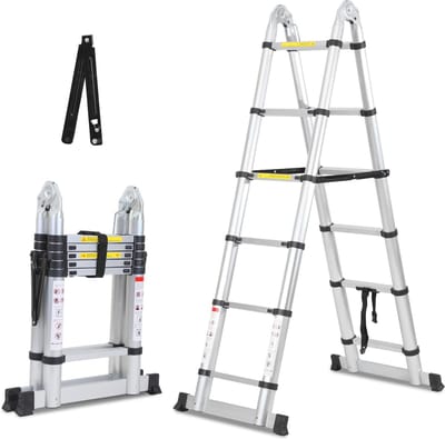 Uitschuifbare telescoopladder 3,8 m - aluminium, lichtgewicht, maximaal 150 kg draagkracht, anti-slip design, ideaal voor binnen en buiten