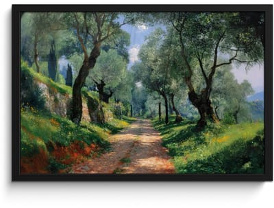 Poster in lijst - Fotolijst 60x40 cm - Posters - Pad - Bomen - Schaduw - Posterlijst zwart - Decoratie - Wanddecoratie woonkamer - Muurdecoratie slaapkamer