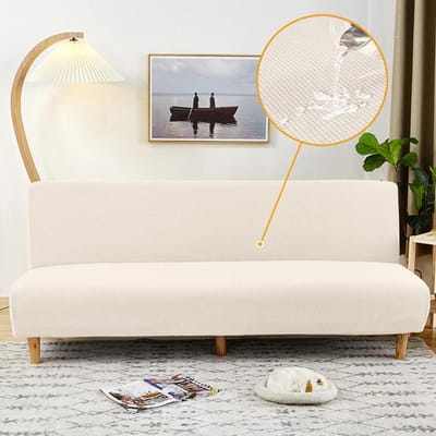 Levivel Waterdichte Elastische Effen Bankhoes Stretch Armless Bankhoezen Bankhoes Voor Woonkamer Beschermer 1 /2 /3 /4 Zits D (190-210cm)
