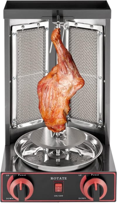 Verticale Grill - Kebab Maker Rotisserie - Thuis Grillen - Dubbele Gasbrander - 30x30x48 cm - Zwart