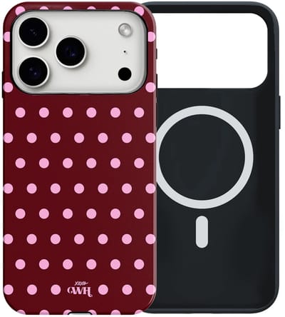 xoxo Wildhearts Polka Dots (Burgundy) - Double Layer - Magnetisch hoesje geschikt voor iPhone 17 Pro MagSafe - Hard case met stippenpatroon - Beschermhoes - Shockproof case - Stippatroon - Burgundy / Bordeauxrood