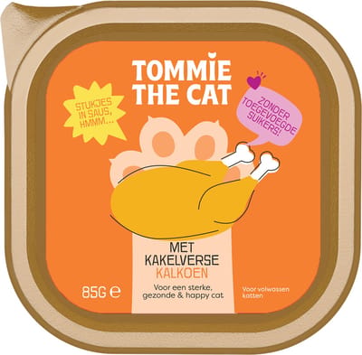 Tommie the Cat - 32 x 85gr - stukjes in saus met kalkoen - kattenvoer natvoer - voordeel verpakking - zonder suiker en graanvrij