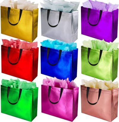 Grote Geschenkzakken - Feestelijke Tassen - Cadeaus Verpakken - Holografische Glitter - 18 Stuks - 9 Kleuren