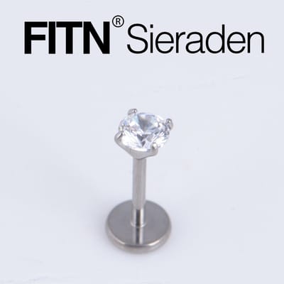 FITN-TPFZP-Titanium Oorpiercing Labret Bars met Push Fit In 2 mm CZ Gem-Zilver Kleurige-0.8*6*2 mm Lip Piercing