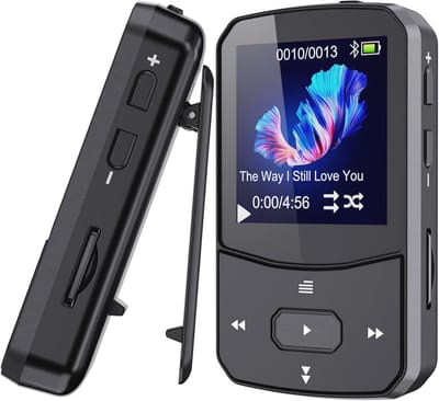 64GB Bluetooth MP3-speler met clip, Mini Sport Muziekspeler, Ondersteunt tot 128GB SD-kaart, 1,5 inch TFT-kleurenscherm, FM-radio en Stappenteller