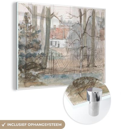 ® Glasschilderij 160x120 cm - Schilderij acrylglas - Buitenhuis en tuin - Schilderij van Jozef Israëls - Foto op glas - Muurdecoratie woonkamer - Wanddecoratie slaapkamer - Schilderijen