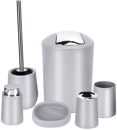 Dailygoods- Badkamerset 6 delig - Badkameraccessoires - Vuilnisemmer - Zeepdispenser - Tandenborstelhouder - Roestvrij staal - Modern design