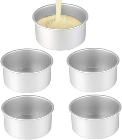 5 Inch Mini Cake Pannen Set van 5, Ronde Aluminium Bakvormen voor Taarten, Pizza en Quiche voor Gezellige Familiebijeenkomsten