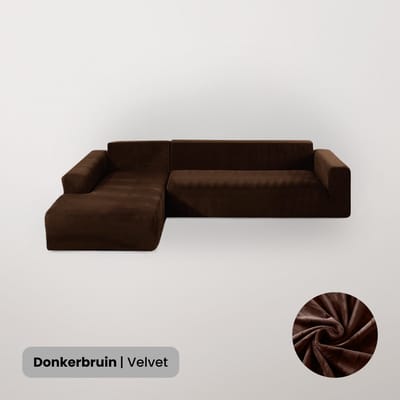BankhoesDiscounter Velvet Bankhoes – Hoekbank – M1 (90-130cm) – Bankbeschermer – Zetelhoes & Zetelbeschermer - Bankhoezen voor Hoekbank - Sofa Cover - Donkerbruin