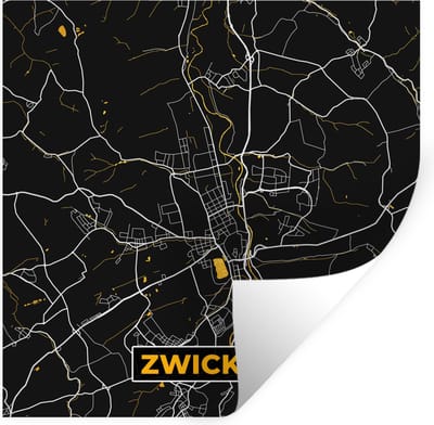 Muurstickers - Sticker Folie - Zwickau - Stadskaart - Plattegrond - Kaart - Duitsland - Goud - 100x100 cm - Plakfolie - Muurstickers Kinderkamer - Zelfklevend Behang XXL - Zelfklevend behangpapier - Stickerfolie