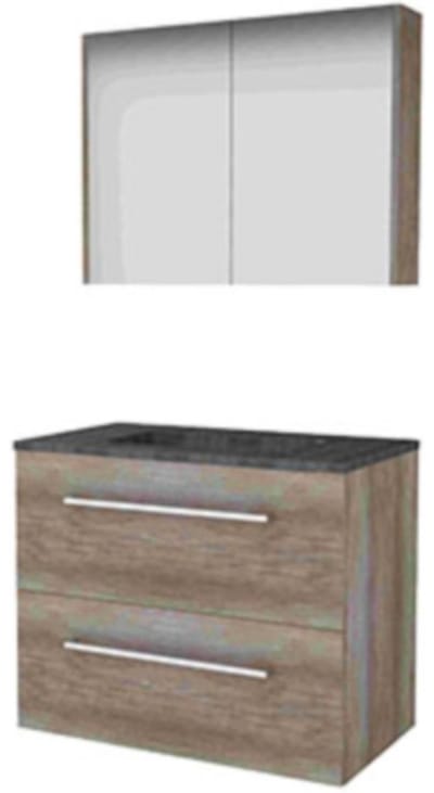 Basic-Line Comfort 46 Badkamermeubelset - 80 x 46 cm - Met Grepen - 2 Lades - Hardstenen Wastafel - 1 Kraangat - Spiegelkast - Scotch Oak