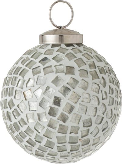 J-Line kerstbal Mozaiek - glas - wit/zilver - 4 stuks