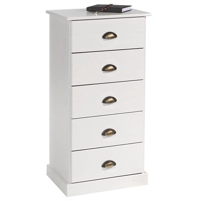 Commode PARIS met 5 lades en schelpvormige handgrepen in wit