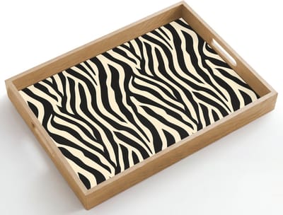 Dienblad hout 50x35 cm - Schootdienblad - Zebra - Print - Klassiek - Zwart - Borrelplank rechthoek - Plateau dienbladen