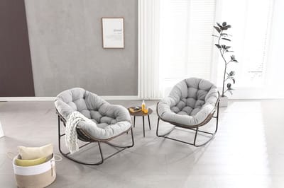 Schommelstoel Buiten - Loungestoel Riet - Ontspannen Zitten - Extra Brede Zitting - 94.5x111x80cm - Lichtgrijs