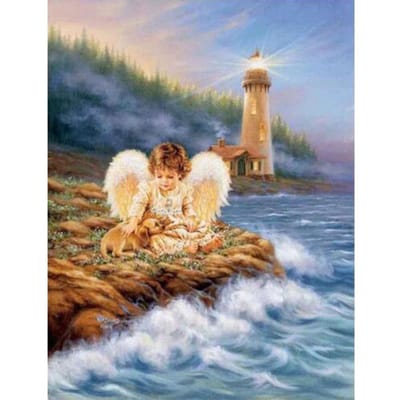 5d bricolage diamant peinture point de croix Religion diamant broderie ange fille photo paysage 20X30CM gray