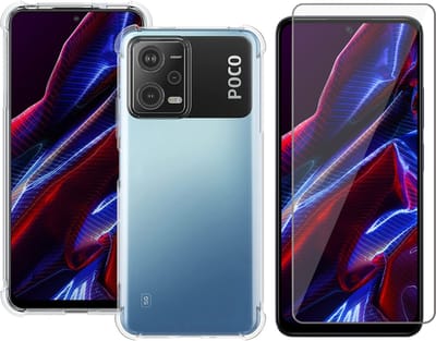 Hoesje geschikt voor Xiaomi Poco X5 / Redmi Note 12 - Screen Protector GlassGuard - Back Cover Case ShockGuard Transparant & Screenprotector