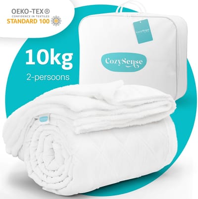 CozySense® Verzwaringsdeken 10kg - 200x200cm - Zwaartedeken met Wasbare Hoes - Weighted Blanket met GLASS-Flow® Drukverdeling - Wit