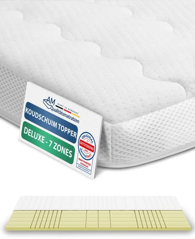 AM Qualitätsmatratzen 3D Deluxe 7 zones koudschuim topper 80 x 190 cm RG50 - Made in Germany - Ademende topper - 8cm - Matrasbeschermer met Lyocell hoes en antislipfunctie