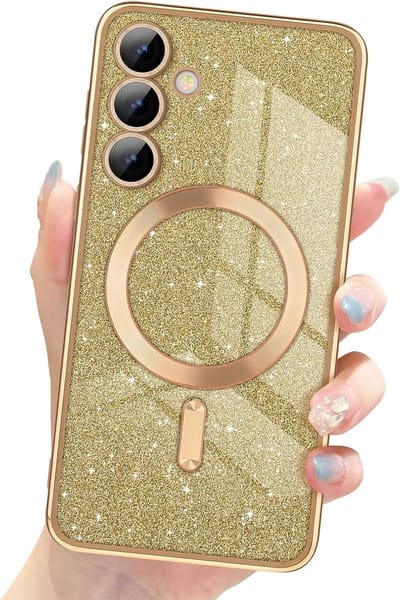 Glitter Sequin Design Hoesje Compatibel met Magsafe Magnetische Case Geschikt voor: Samsung Galaxy S24 - Zachte TPU Case - Goud