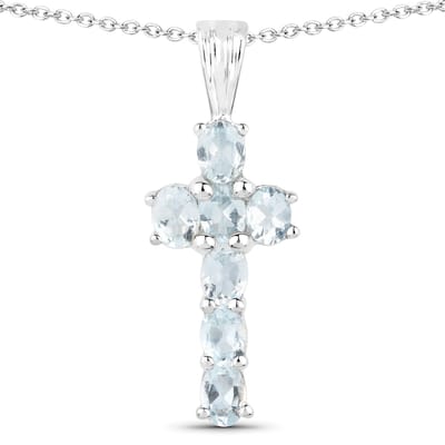 Vira Jewels Anhänger mit Kette 925-Sterling Silber rhodiniert Glänzend Aquamarine hellblau