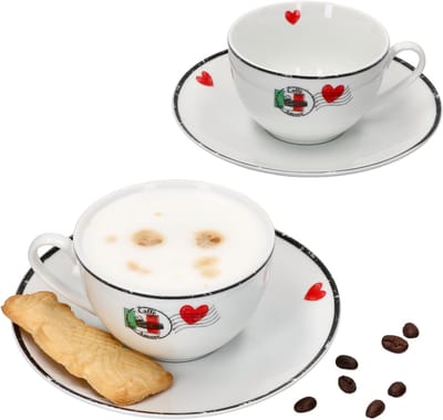 2x cappuccinotassen met 2x schotels Caffee Amore voor 2 personen - 412857