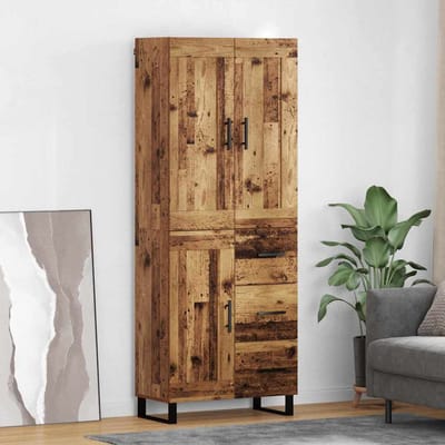 vidaXL - Highboard - 2 - st - Oudhout - 69,5 - x - 34 - x - 180 - cm - Bewerkt - hout - en - glas