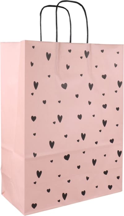 Tas - Kraftpapier - gedraaid papieren koord - 26x 12x35cm - draagtas - blush/zwart - 50 stuks